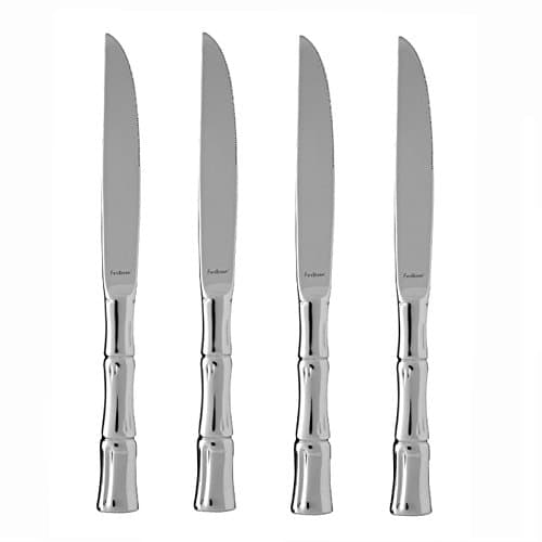 Fortessa Royal Pacific Stainless Steel Dinnerware - Solid Handle Steak Knife - 4 Piece Set