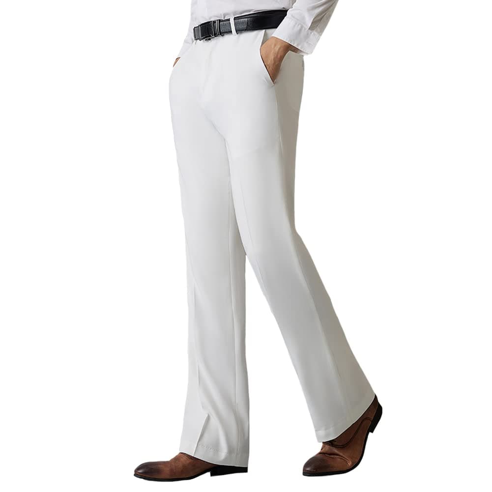 HAORUN Men Bell Bottom Pants Vintage 60s 70s Flare Formal Dress Trousers Slim Fit, 白色
