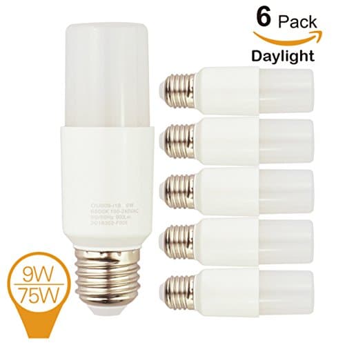 Updated!(6 Pack) Homelek 9W LED Light Bulbs, Bright Stik Bulb, Equivalent to 75W, E27 Base, 900 Lumen, 6500 Kelvin, Non-dimmable,Daylight