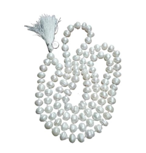 DeepMines सच्चे मोती की माला ओरिजिनल सर्टिफाइड Safed Sache Moti Ki Mala Original Certified By Lab White Pearl 108 Moti Mala For Jaap Suchhe Moti Pearl Moti Mala Mukta Mala For Wearing Purpose