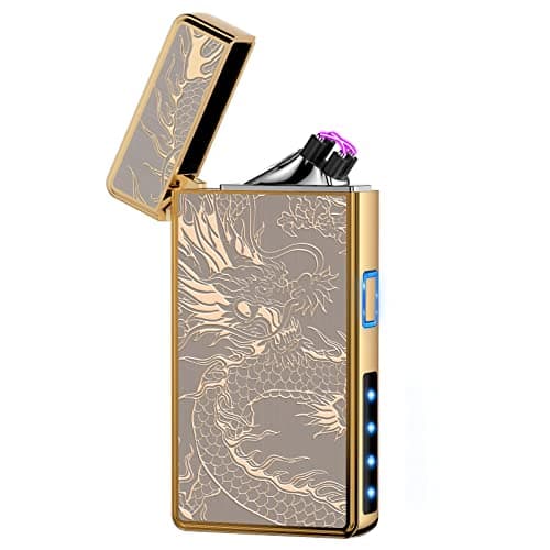 Electric Lighter, USB Rechargeable Plasma Arc Lighter, Windproof Flameless Lighter, Butane Free Mini Lighter for Indoor or Outdoor Activities. (Gold Dragon)