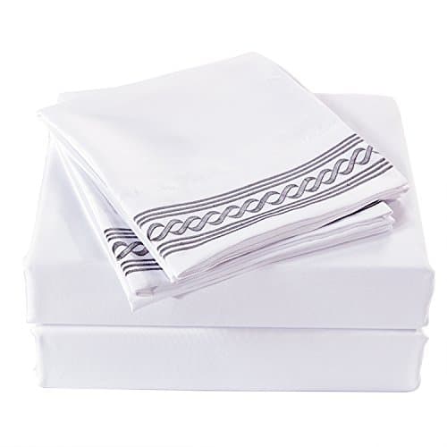 LuxRoyal Hotel Style Bed Sheet Set - HIGHEST QUALITY Brushed Microfiber 1800 Bedding - Wrinkle, Fade, Stain Resistant - Hypoallergenic - 4 Piece EMBROIDERY SHEET SET (Queen, White)