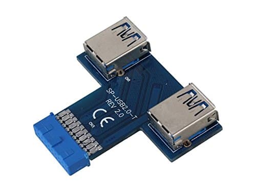 Tenext USB 3.0 SuperSpeed Internal 20-Pin Female Header to Dual USB 3.0 9-Pin Type-A Female Port Connectors T Shape Adapter
