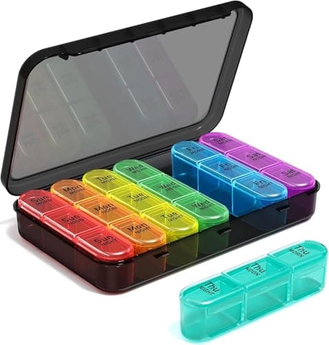 Pill Box 3 Times a Day - Weekly Pill Organizer 3 Times a Day - Large Pill Box 7 Day Medicine Organizer Pill Case, Travel Pill Box Organizer Container, Daily Pill Box 3 Times a Day, to Hold Vitamins