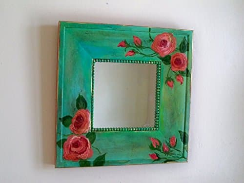 Small square shabby chic floral hand painted mirror