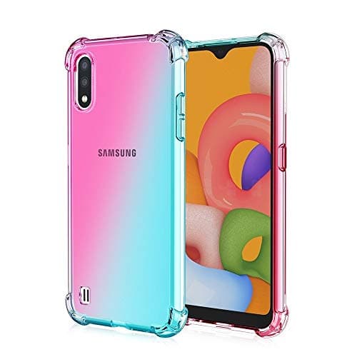 Compatible with Samsung Galaxy A01 Case,Crystal Clear Case with 4 Corners Shockproof Protection Soft Scratch-Resistant TPU Cover for Samsung Galaxy A01 Phone. (Pink/Teal)