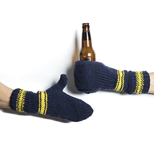 Beer Mitten Pair Navy Blue Maize Gold Striped Wool Tailgating Mitts