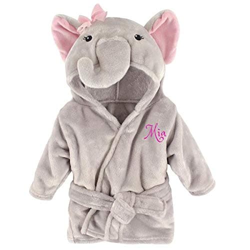 Personalized Baby Bathrobe – Custom Name or Monogram Embroidery – Soft Plush Robe for Newborns & Infants – Baby Shower for Boys & Girls – Bath Time Essential (Pink Elephant)