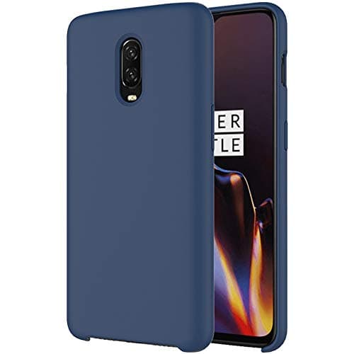 OnePlus 6T Silicone Protective Case, Liquid Silicone Gel Rubber Shockproof Case with Inner Soft Microfiber Cloth Lining Cushion - Blue