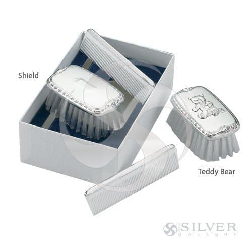 Pewter Teddy Bear Boy's Comb & Brush Set
