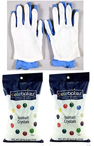 Isomalt Crystals with Protective Gloves for Sugar Work (With Medium Gloves)