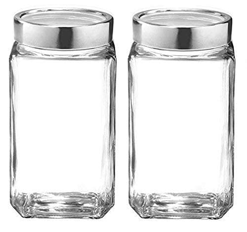castanea glass jars for kitchen storage 1kg set, cube jar 1000 ml, airtight, transparent, Pack of 2