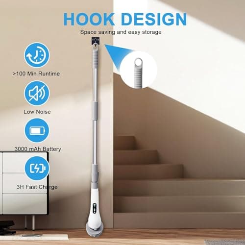 Shower Cleaner - Cordless Electric Spin Scrubber with 7 Replaceable Heads - Bathroom Cleaner for Kitchen, Electric Scrubber for Cleaning, Shower Scrubber, Shower Cleaner Brush for Bathtub/Kitchen