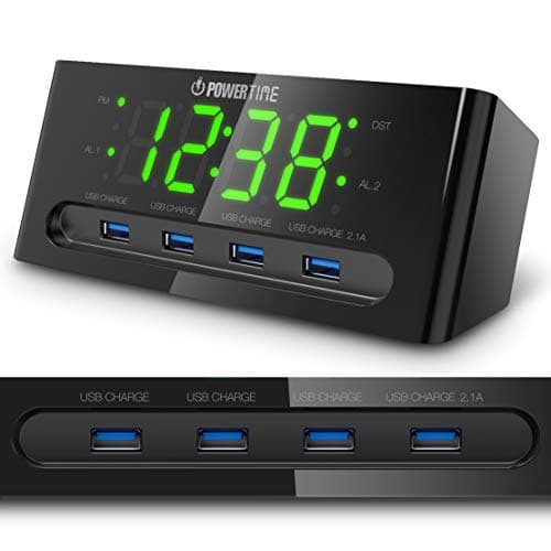 LED Alarm Clock with USB Charger - 4 USB Port for iPhone/iPad/iPod/Android Phone,Tablet and All USB-Charged Devices. Hotel Commercial Grade Bedside Table Clock