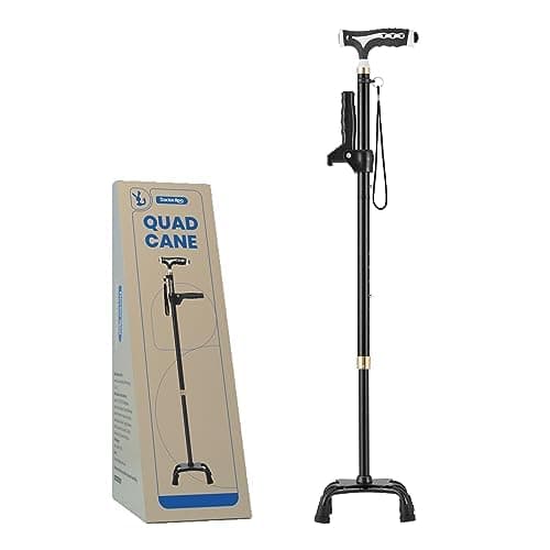 Doctor.Roo Quad Cane with LED Light, Adjustable Walking Cane with Stand Assist Handle and 4-Pronged Base, Sturdy Mobility Aid for Seniors