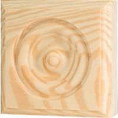 Trim Block Moulding, Rosette, Pine, 3.75 x 3.75 x 1-In.