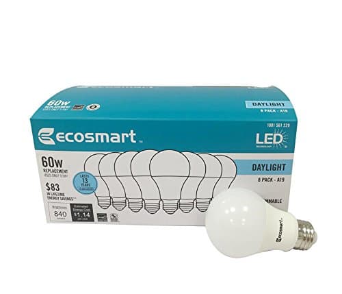 Ecosmart8 Pack LED A19 Light bulb, 60w Equivalent (A19 Daylight)