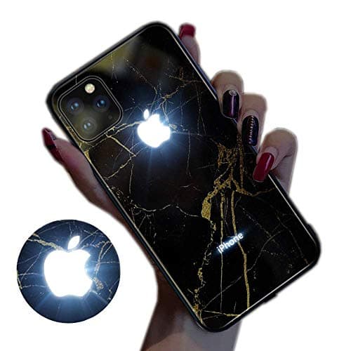 ESACLM Glowing Case for iPhone 11, iPhone 11 Pro Cases Led Logo Light iPhone Case Light Up Logo Case Illuminate Cover Tempered Glass Back Cover Protective Case,D,iPhone11ProMax