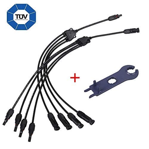 Wibow Solar Connectors Parallel Solar Connector MC4 1 to 4 Y Branch Adapter 64cm/25.2in Long Cable Wire Plug＆Crimping Tool Kit for Parallel Solar Panel(M/FFFF and F/MMMM)