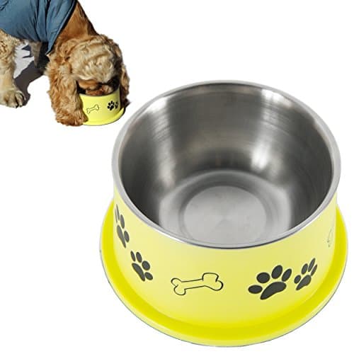 Spaniel Bowl for Long Ear Dog - Ergonomic Personalized Custom Design Bowls, NO Tip Stainless Dish (Medium (17oz - 6.3 x 5.3 x 3.0inch), Banana Yellow)