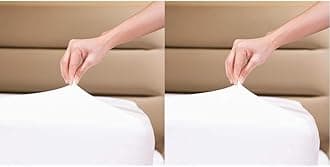 Family BeddingSingle Bed Sheets - Deep Fitted Single Sheet - Soft Jersey 100% Cotton 4 Way Stretch White Bedding - Shrinkage and Fade Resistant. (Single (100x200cm), White). (Pack of 2)