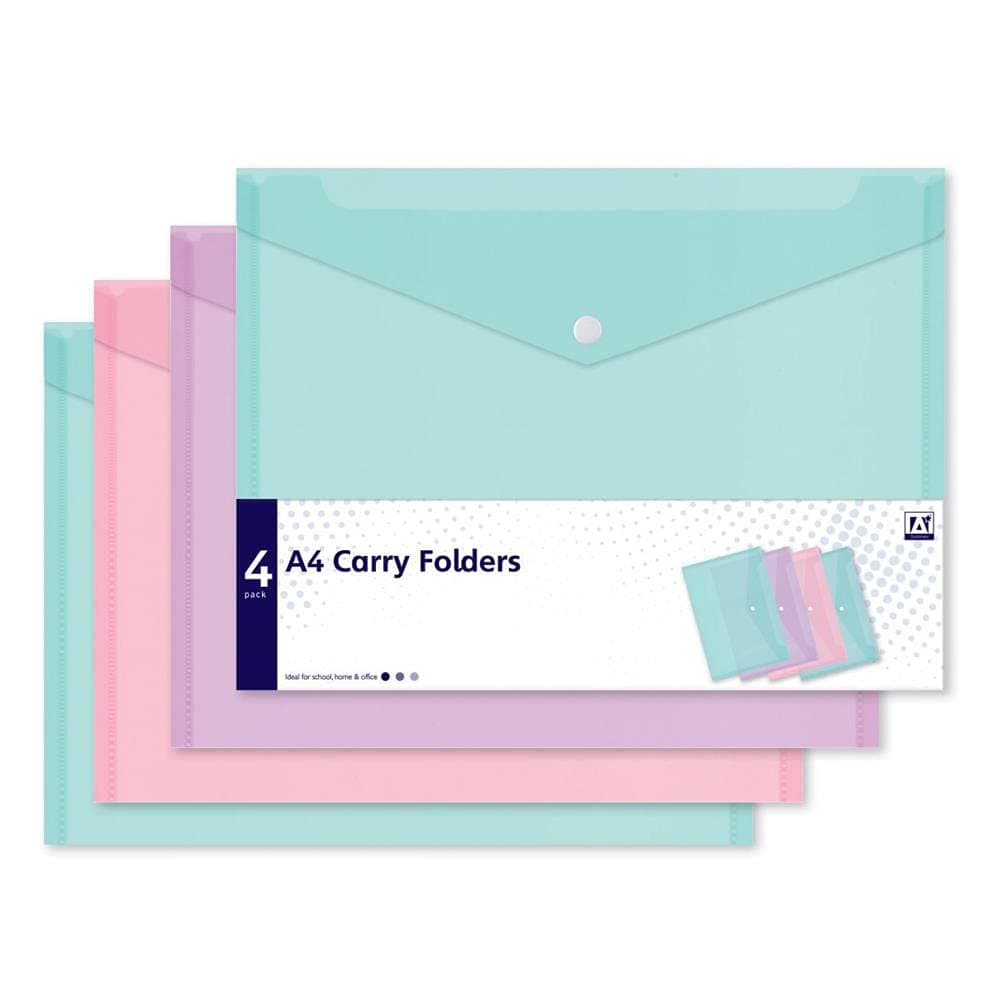 A4 Carry Folders 4 Pack Mixed Pastel Colours Document Wallet