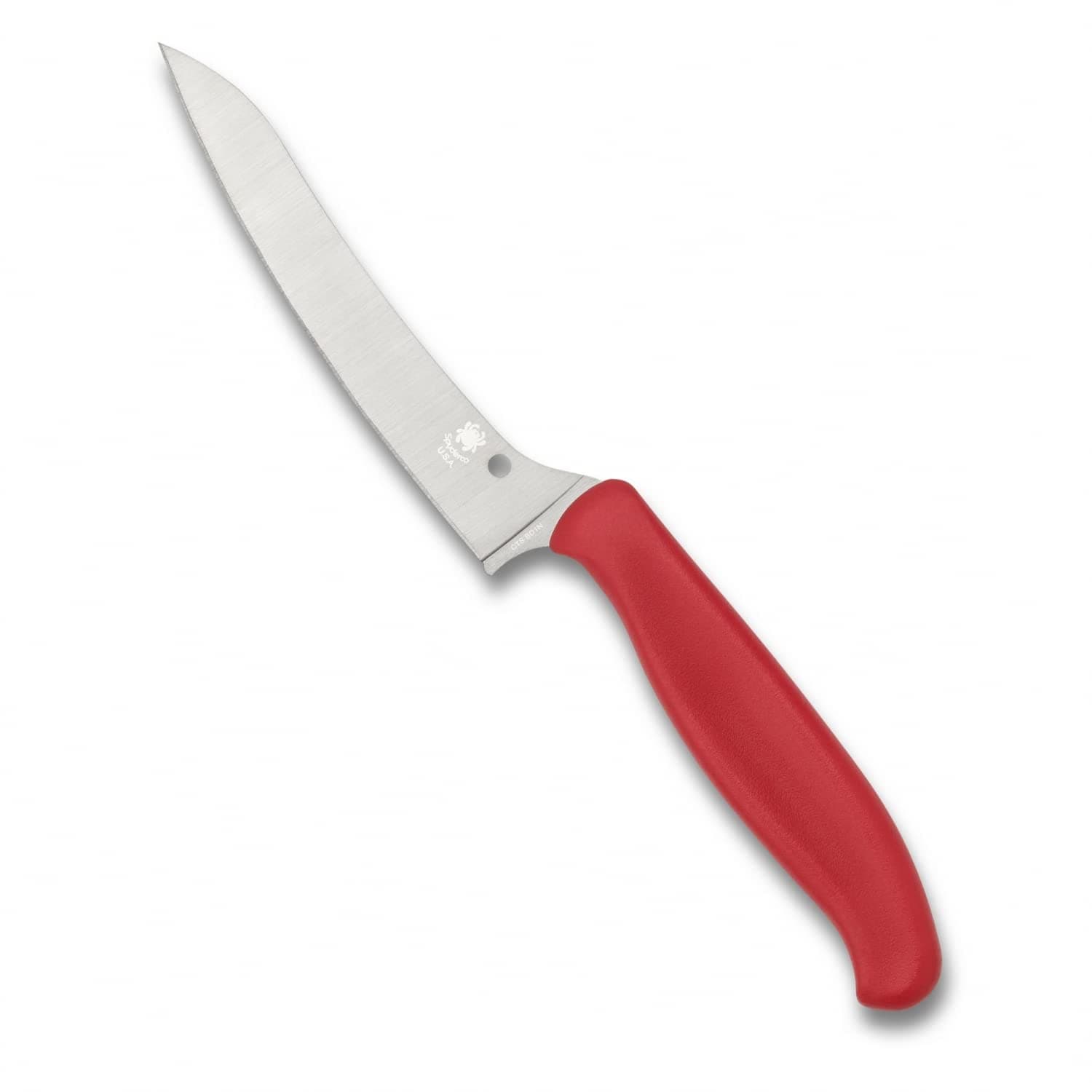 SpydercoZ-Cut Kitchen Knife with 4.4" Pointed Tip CTS BD1N Stainless Steel Blade and Durable Red Polypropylene Handle - PlainEdge - K14PRD