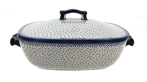 Blue Rose Polish Pottery Small Dots Covered Baking Dish