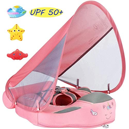 V Convey 2020 Newest Size Improved Add Tail Never Flip Over Mambobaby Non-Inflatable Float Swim Trainer Relaxing Baby Float Infant Pool Float with Canopy Solid Waist Swimming Ring Sunshade