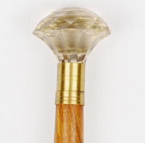 Solid Crystal Cut Glass Knob Head Cane Wood Walking Stick