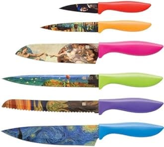 Masterpiece Knife Set in Gift Box - Cool gifts for Art Lovers - 6 Piece Color Chef's Knives Set - Gifts for Family, Kitchen Gifts for Chefs, Unique Wedding Presents for Him and Her, Housewarming Gifts