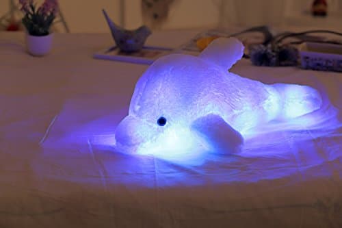 EryRon Cute Shiny Light Up Dolphin Plush Pillows,Creative Glowing LED Night Light Stuffed Plush Toys for Kid (Pink)