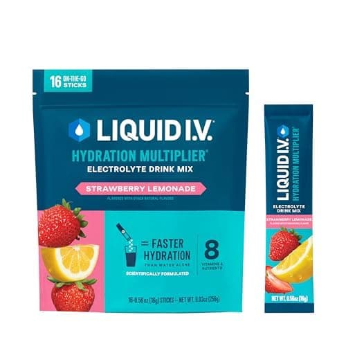 Liquid I.V. Hydration Multiplier - Strawberry Lemonade - Hydration Powder Packets | Electrolyte Drink Mix | Easy Open Single-Serving Stick | Non-GMO | 16 Sticks