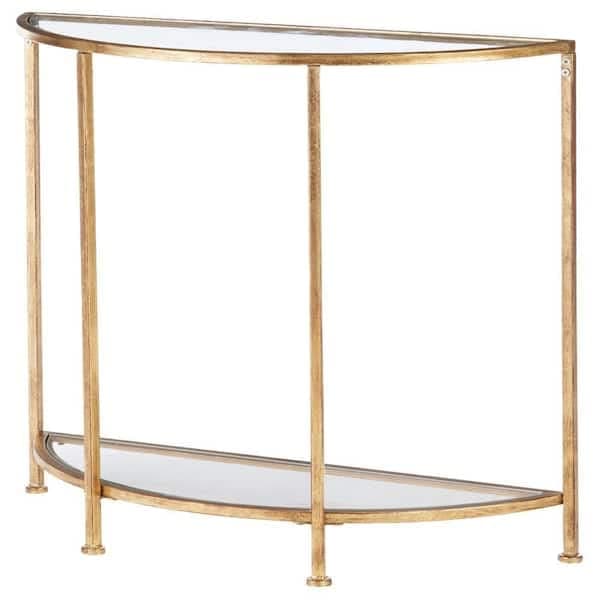 Gold Leaf/Clear Standard Half Moon colsole Side Table Glass Console Table with Storage Side Table, (Golden 2 Glass)