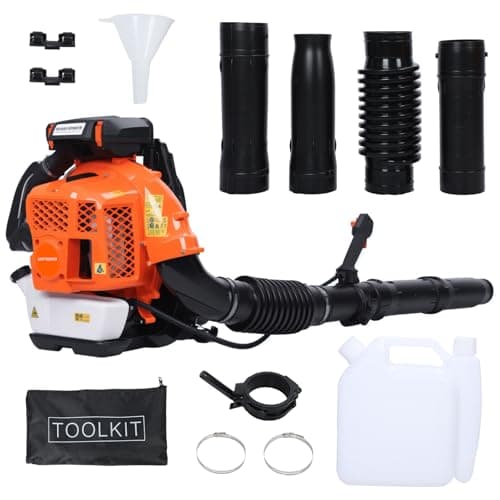 80CC Backpack Gas Leaf Blower, 2 Stroke 900CFM High Power Grass Lawn Blower Petrol Powered Leaf Blowers Air Cooled Cleaner Garden Tool for Lawn/Garden Care Blowing Dust Debris Orange