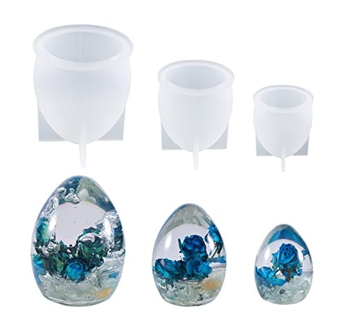 Yalulu 3 Pcs 3D Egg Shape Resin Casting Molds, Large Epoxy Silicone Moulds Jewellery Making Ball Moulds for DIY Resin Art Table Home Decoration