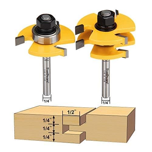 FivePears 2 Piece Tan and Glue Router Bit Set with 1/4" Shank, 3 Teeth T-Shaped Woodworking Cutter Woodworking Tool