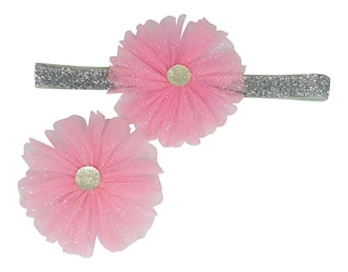 PLH Bows 2-pack Headband and Clip, Fun, Sparkle Flower with Sparkle Center (Fuchsia)