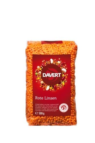 DAVERT Whole Red Lentil, 4er Pack (4 x 500 g – Organic