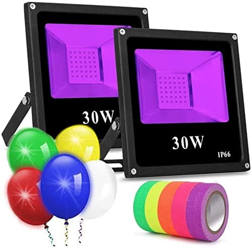 Black Light for Parties, 2 Pack 30W Led Flood Light Blacklight Bulbs for Fluorescent Neon Glow in The Dark Party Supplies Christmas Decoration, Blacklight Party Birthday Wedding Stage Lighting