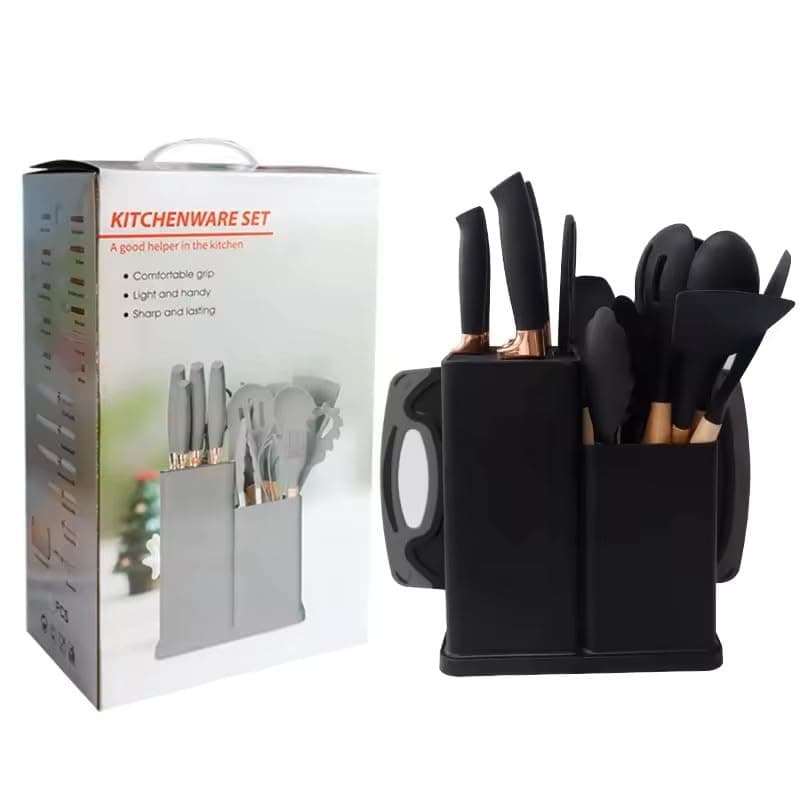 Premium 19pcs Kitchen Utensils Set: Professional & Stylish Chef Tools. Ideal Wedding Gift for Home Chefs. BPA-Free, Non-Toxic Silicone Kitchenware to Modernize Your Kitchen (Black)