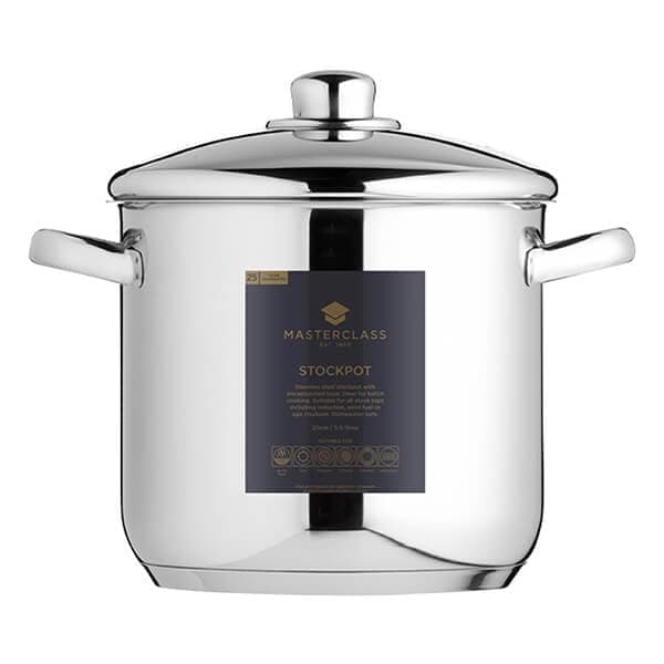 MasterClass Stock Pot With Lid 8.5L/24cm, Induction-Safe, Stainless Steel, Silver