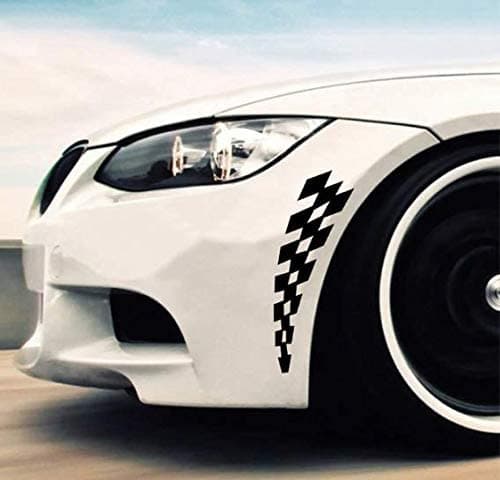 2 Pcs Car Bumper Sticker Exterior for Front Back Checkered Flag Decals L X H 30 X 11 Cms (Black) (Vinyl)-Self-Adhesive