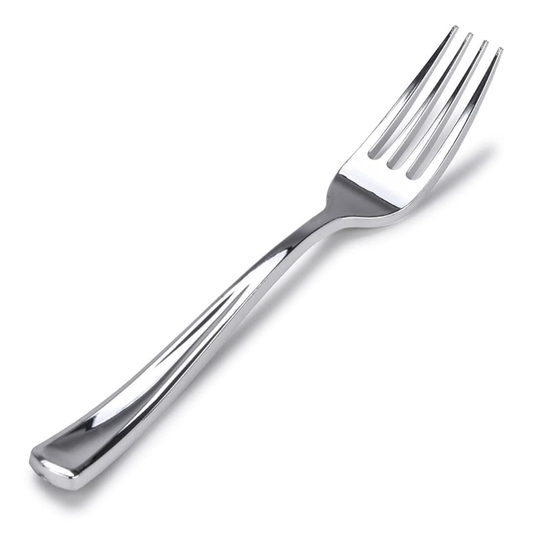 Plastic Glossy Disposable Durable Heavy Weight Forks (Silver) - Pack of 75