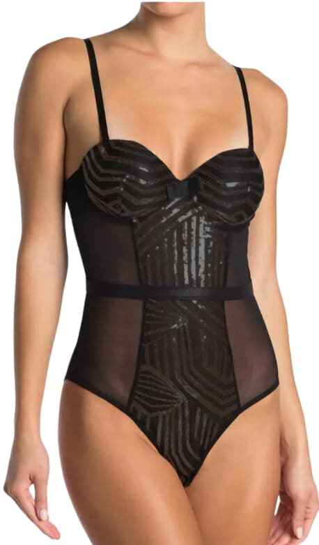 Rose Gold Sequin Panels on Black Bodysuit