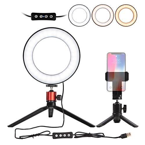 6" Selfie Ring Light with Tripod Stand for Live Stream,Makeup,Nugilla Led Desktop Ring Light,Mini LED Camera Light with Cell Phone Holder Desktop LED Lamp with 3 Light Modes & 11 Brightness Level.