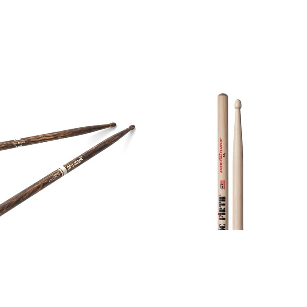 ProMark Drum Sticks - Classic Forward 2B Drumsticks - FireGrain For Playing Harder, Longer - No Excess Vibration - Lacquer Finish & Vic FIrth - American Classic® Drumsticks 5A - American Hickory