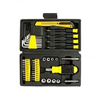 45 pieces Ratchet Set. Durable compact case box with hight quality metal tools including cutter, hex keys, precision screwdrivers, compact ratchet driver and more.