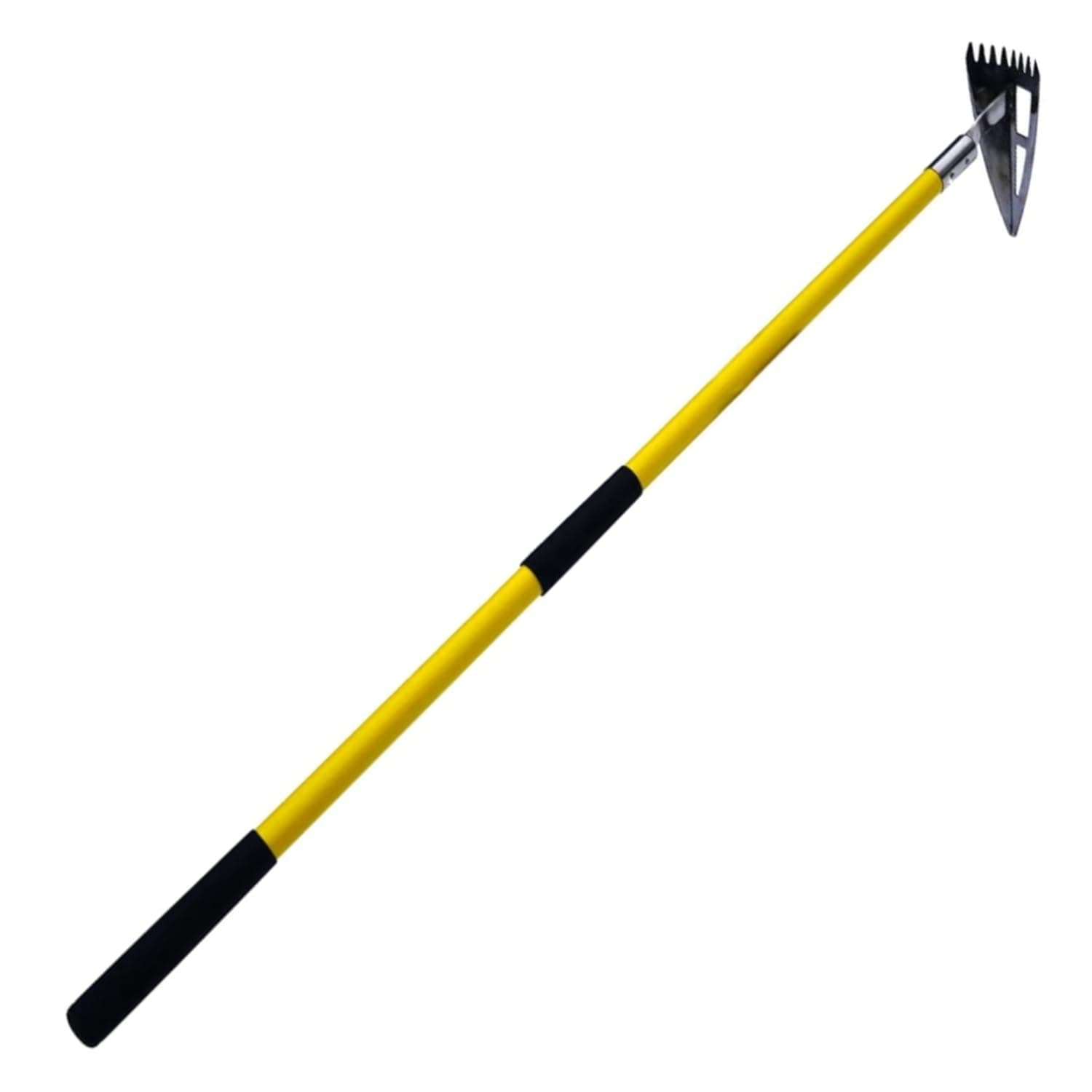 Spear Head Hoe Garden Tool - Long Handle Hoe with 59" Fiberglass Handle, 2 Cushioned Grips, & Stainless Steel Blade with Sharpened Edges & Rake - Multipurpose Garden Hoe for Weeding & More (Yellow)