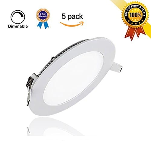 szwintec 5 Pack 6W LED Panel Light Fixtures, Dimmable Round Ultrathin LED Recessed Ceiling Light, 480lm, Cold White 5000K, Cut Hole 4.1 Inch, Downlight with 110V LED Driver